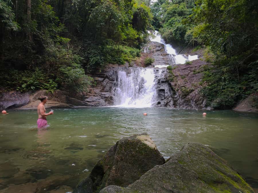 Bamboo Rafting, Waterfall, lunch, Elephant, and Turtle Tour - Lampi Waterfall and Khao Lampi-Hat Thai Mueang National Park: swim-ready payoff