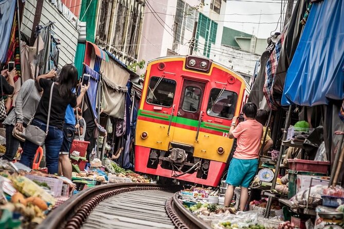 Bangkok Damnoen Saduak, Train Market, Mahanakhon Skywalk - Mae Klong Railway Market: Riding In and Watching the Train Depart