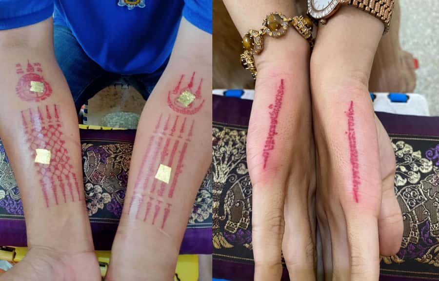 Bangkok: Hand Poked Thai Tattoo Guide at Wat Bang Phra - Pain level, socks, and the temple atmosphere (yes, it can get animal-y)