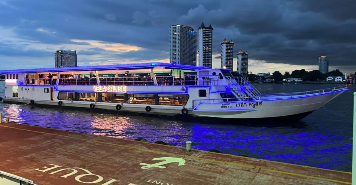 Bangkok: VELA Dinner Cruise Ticket - Your onboard evening: buffet dinner (no pork) and live music