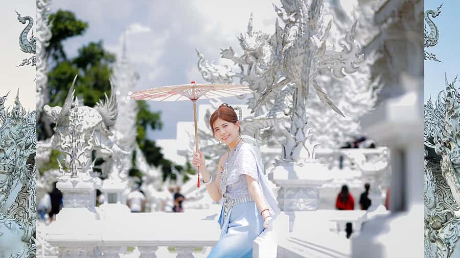 Chiang Rai:Photos of traditional Thai costumes,White Temple - Photo delivery: originals right away, edits within three days