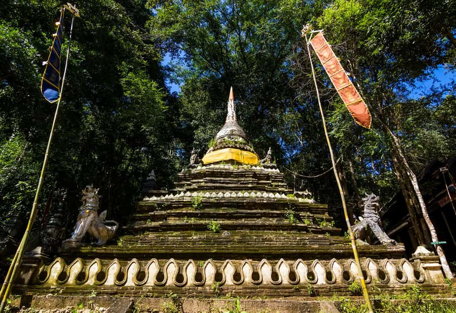 Early morning Doi Suthep with monk chanting and alms - Monk chanting and the 7:00 alms procession
