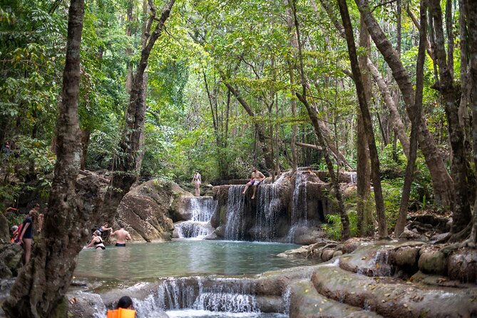 Erawan Waterfalls and Bridge Over River Kwai Tour from Bangkok - Stop 4: Erawan Waterfalls, seven levels, hiking and swimming
