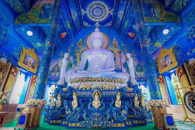 Golden Triangle, White, Black, Blue Temple Full Day Tour From Chiang Mai - Wat Rong Suea Ten Blue Temple: A Modern Temple Painted in Blue