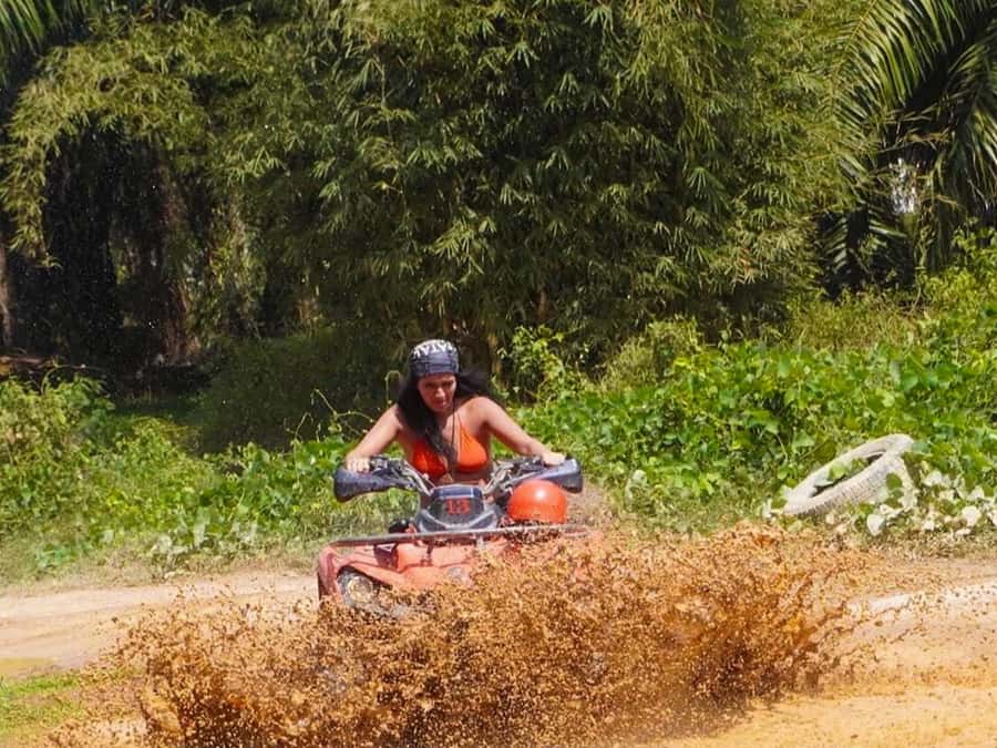 KhaoLak:ATV, ZipLine, & Rafting Adventure Monkey Cave Temple - ATV driving for 30 minutes: fun, muddy, and very guided