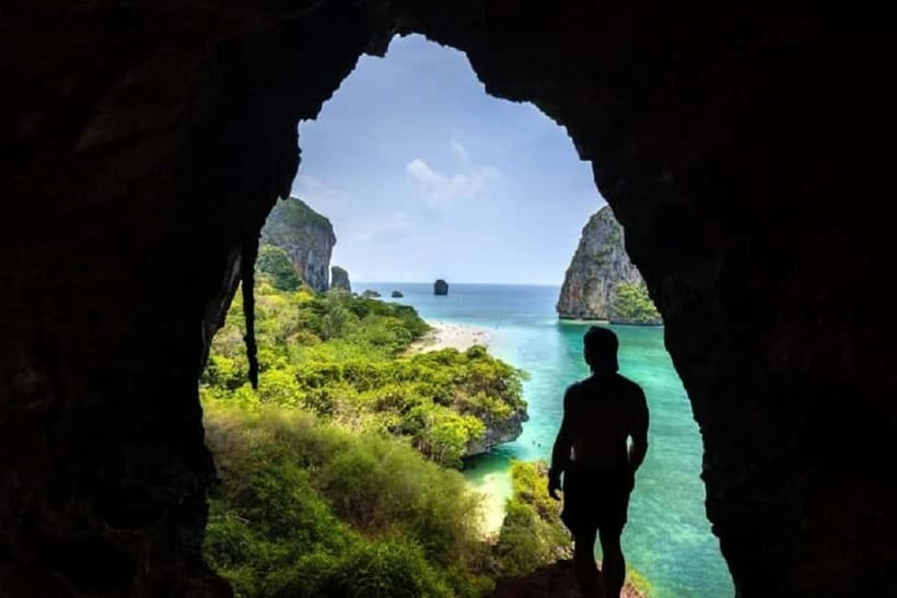 Krabi: Railay Beach & Caves + Jurassic World : Rebirth Sites - Phra Nang Beach: movie-famous sand, turquoise water, and real swimming time