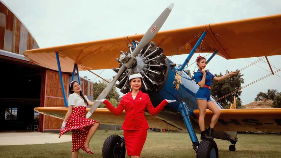 Pattaya: 1940 Boeing Stearman Flight Experience - Taking the controls in a WWII-era trainer