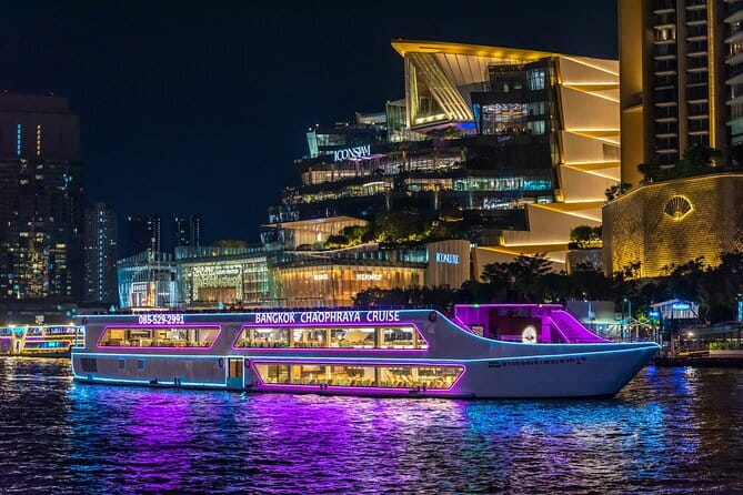 Scenic Bangkok Unicorn Dinner Cruise on Chao Phraya River - Watching Wat Arun’s Porcelain Prang Lights Up