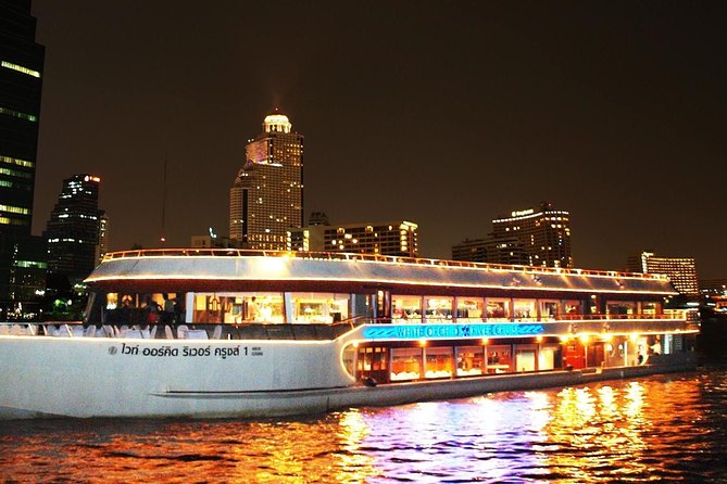 White Orchid Dinner Cruise at Bangkok with Pickup & Live Music - The pre-dinner river route: bridges, Wat Arun, and the palace area